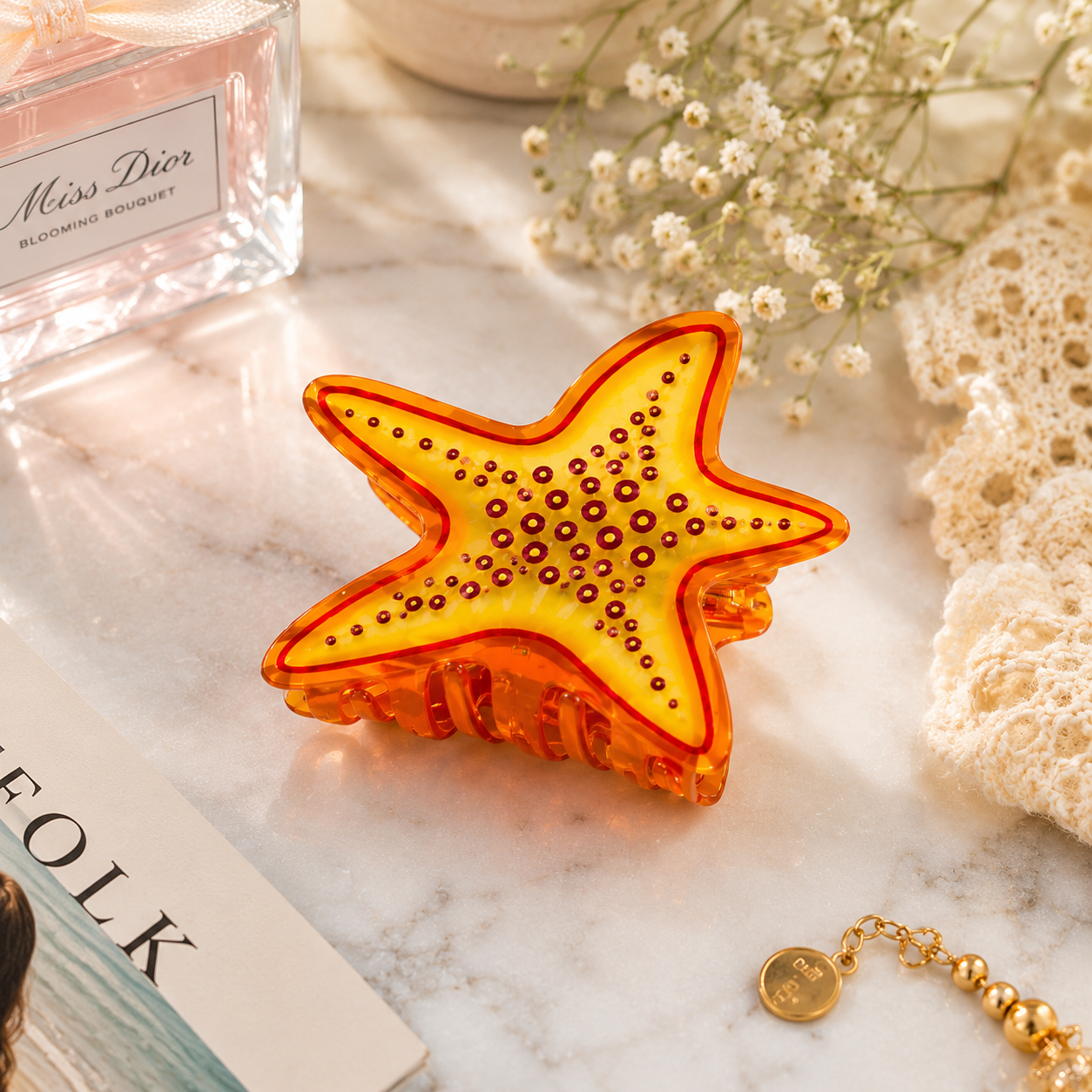 Vibrant Starfish Hair Claw Clip with Glossy Finish and Strong Hold