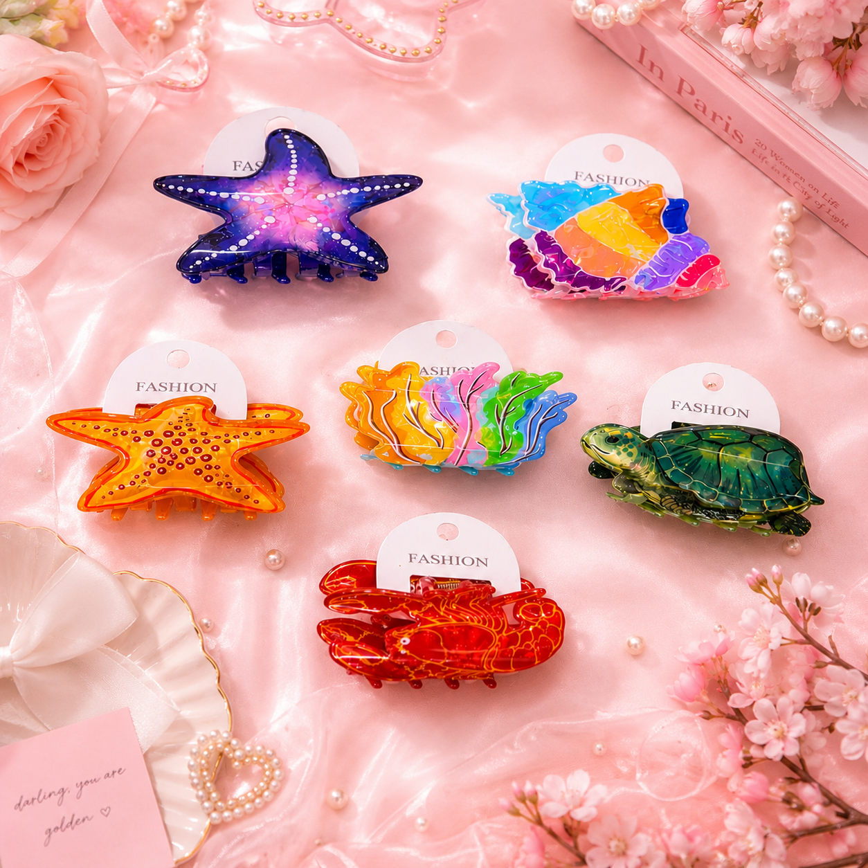 Vibrant Starfish Hair Claw Clip with Glossy Finish and Strong Hold