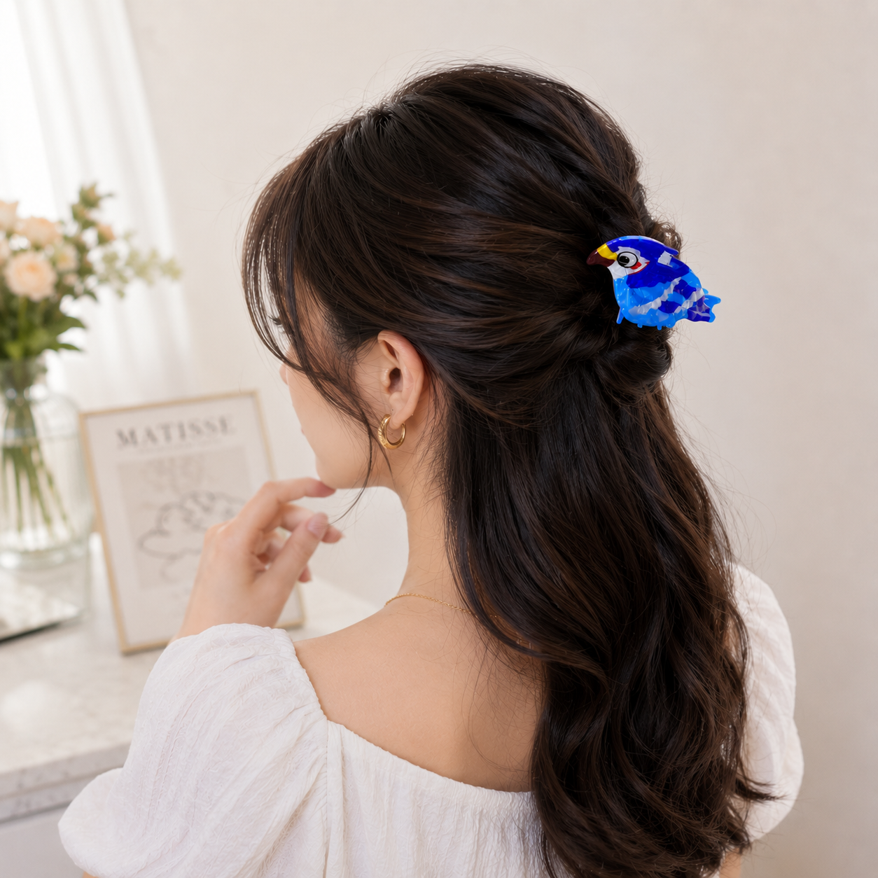 Vidi Cute Sparrow Hair Clip (Blue, Acrylic)