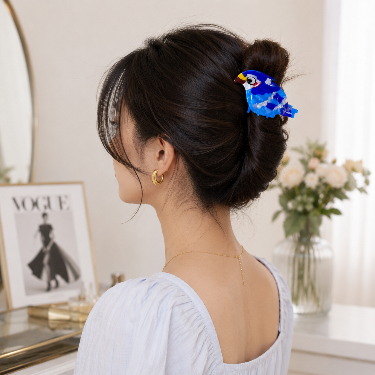 Vidi Cute Sparrow Hair Clip (Blue, Acrylic)
