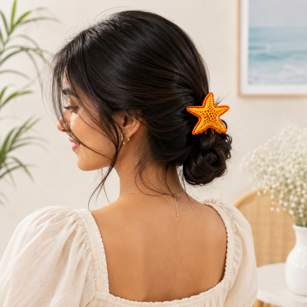 Vibrant Starfish Hair Claw Clip with Glossy Finish and Strong Hold