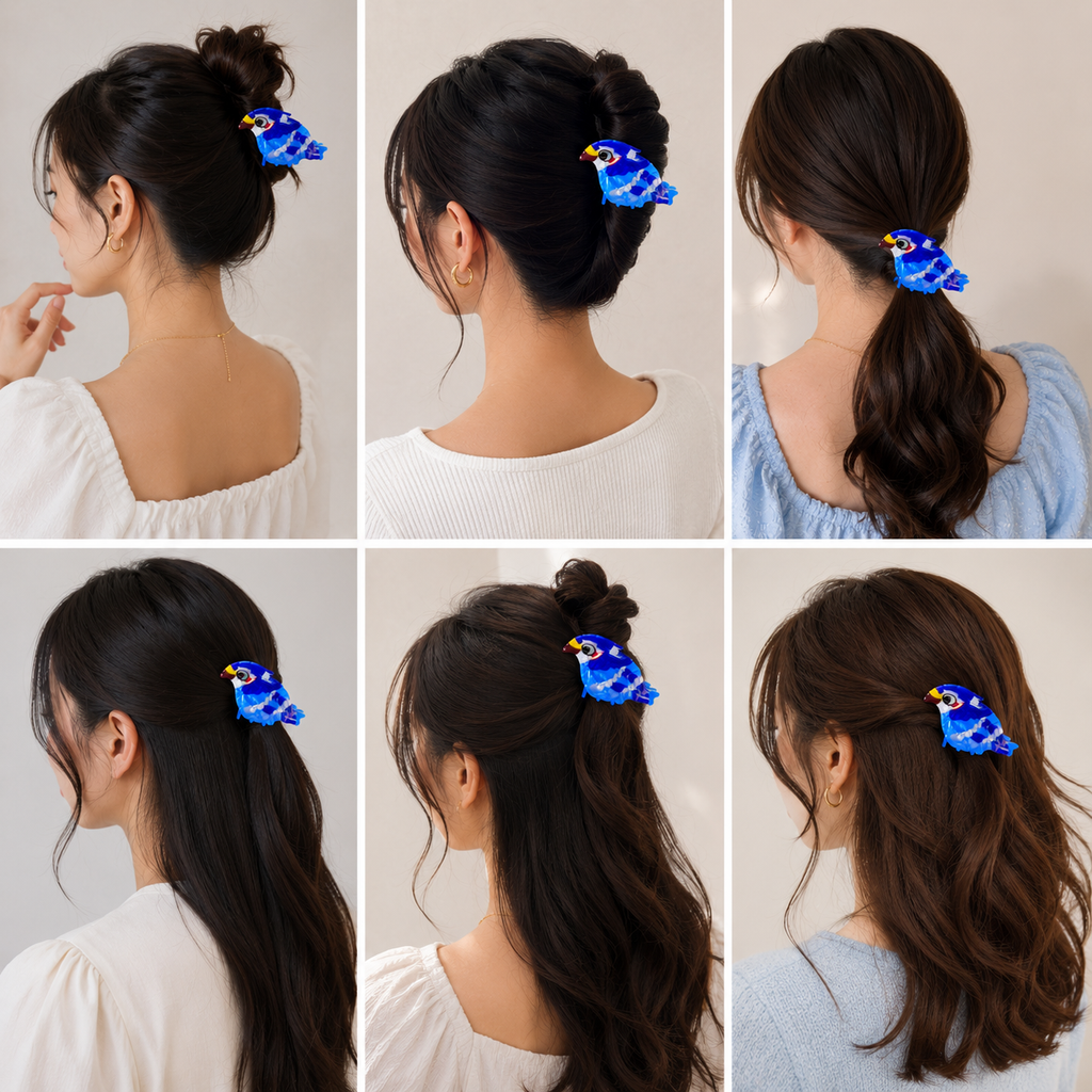 Vidi Cute Sparrow Hair Clip (Blue, Acrylic)