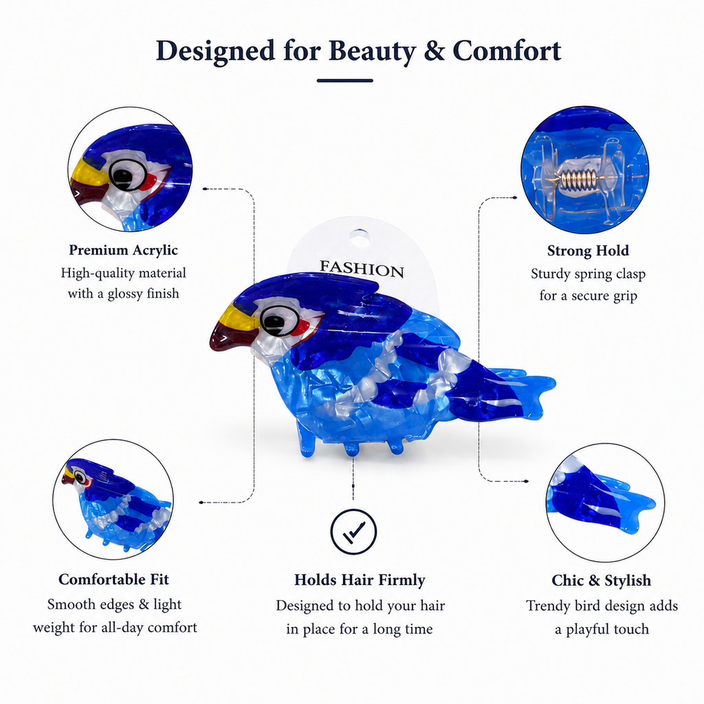 Vidi Cute Sparrow Hair Clip (Blue, Acrylic)