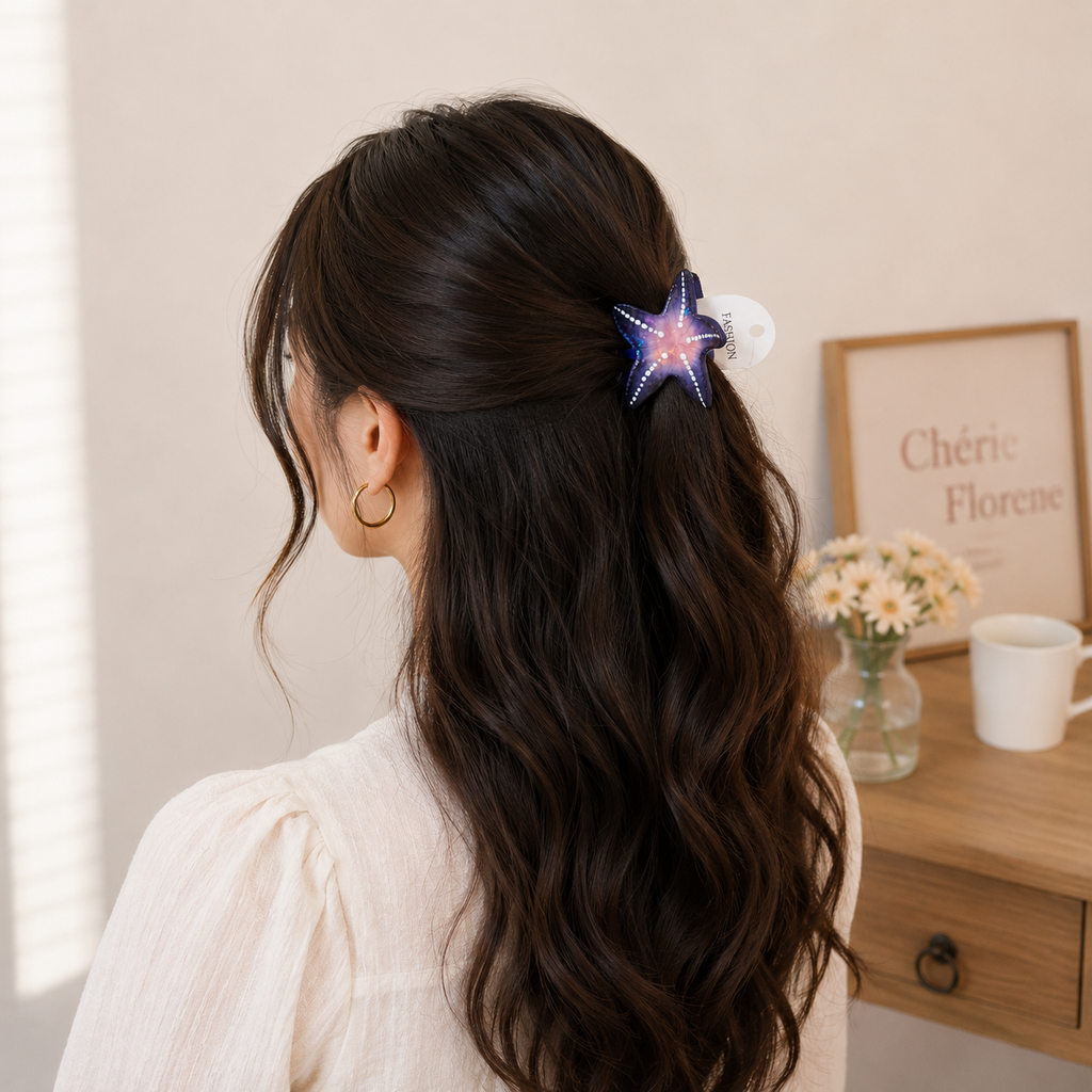 Ocean Inspired Starfish Hair Claw Clip with Glossy Finish and Strong Hold