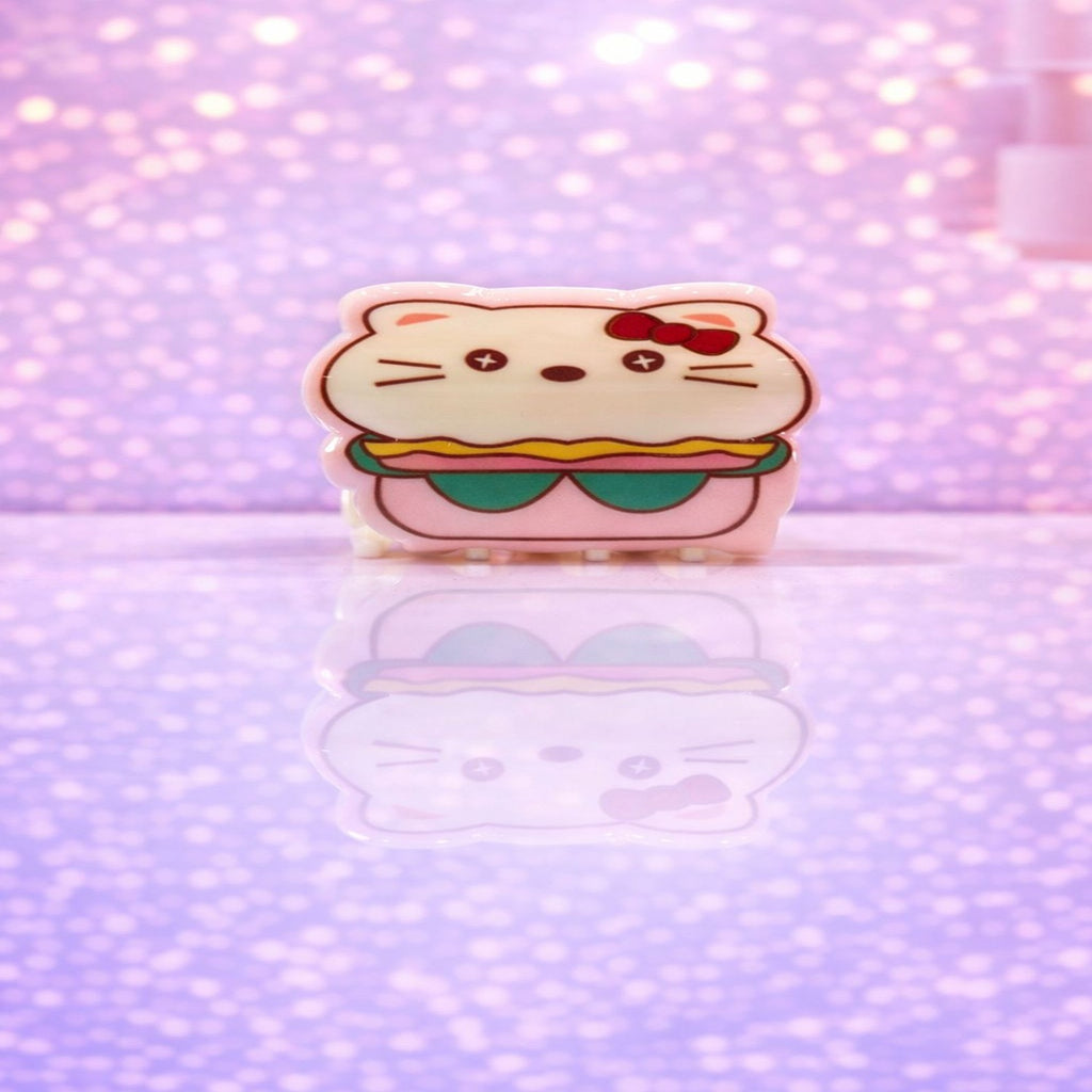 Cute Cat Burger Hair Claw Clip with Glossy Finish and Strong Hold
