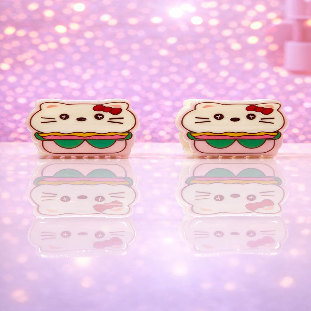 Cute Cat Burger Hair Claw Clip with Glossy Finish and Strong Hold