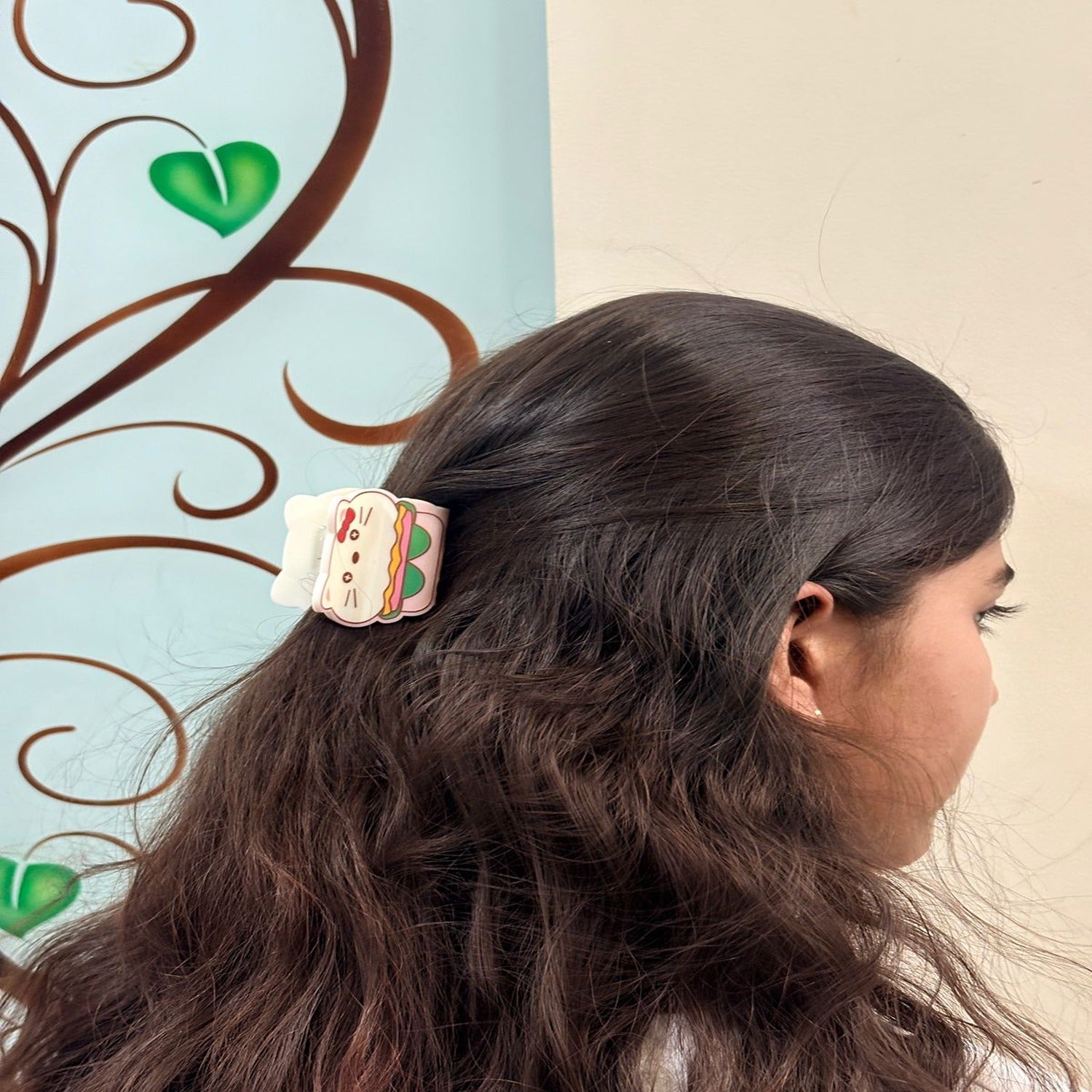 Cute Cat Burger Hair Claw Clip with Glossy Finish and Strong Hold