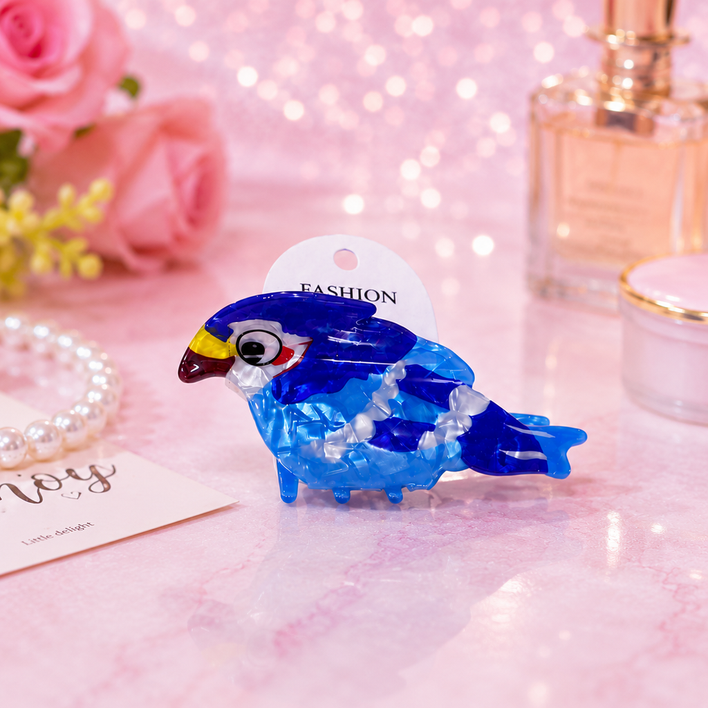 Vidi Cute Sparrow Hair Clip (Blue, Acrylic)