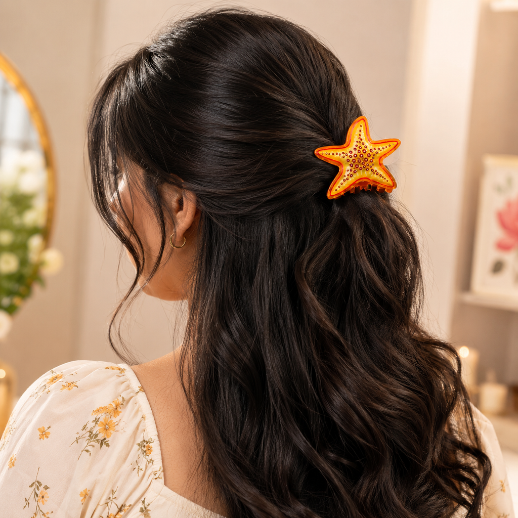 Vibrant Starfish Hair Claw Clip with Glossy Finish and Strong Hold